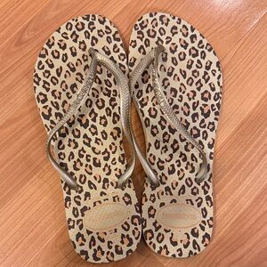 Havaianas Animal Print Flip Flop Sandals with Metallic Straps